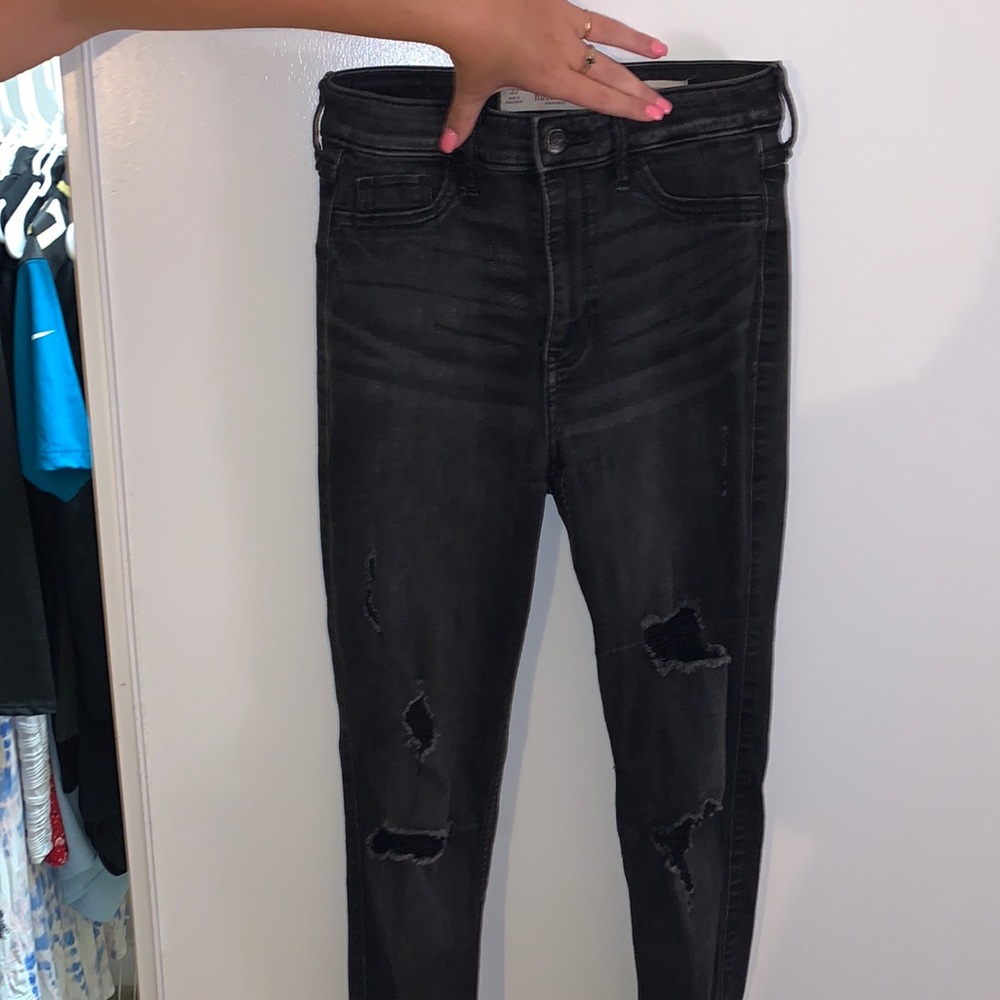 Hollister black jeans with rips